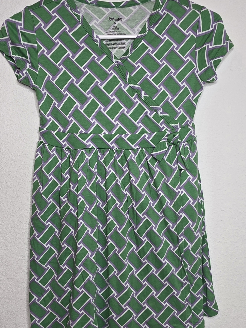 Diane Von Furstenberg Green Geometric Wrap-Style Kids Dress